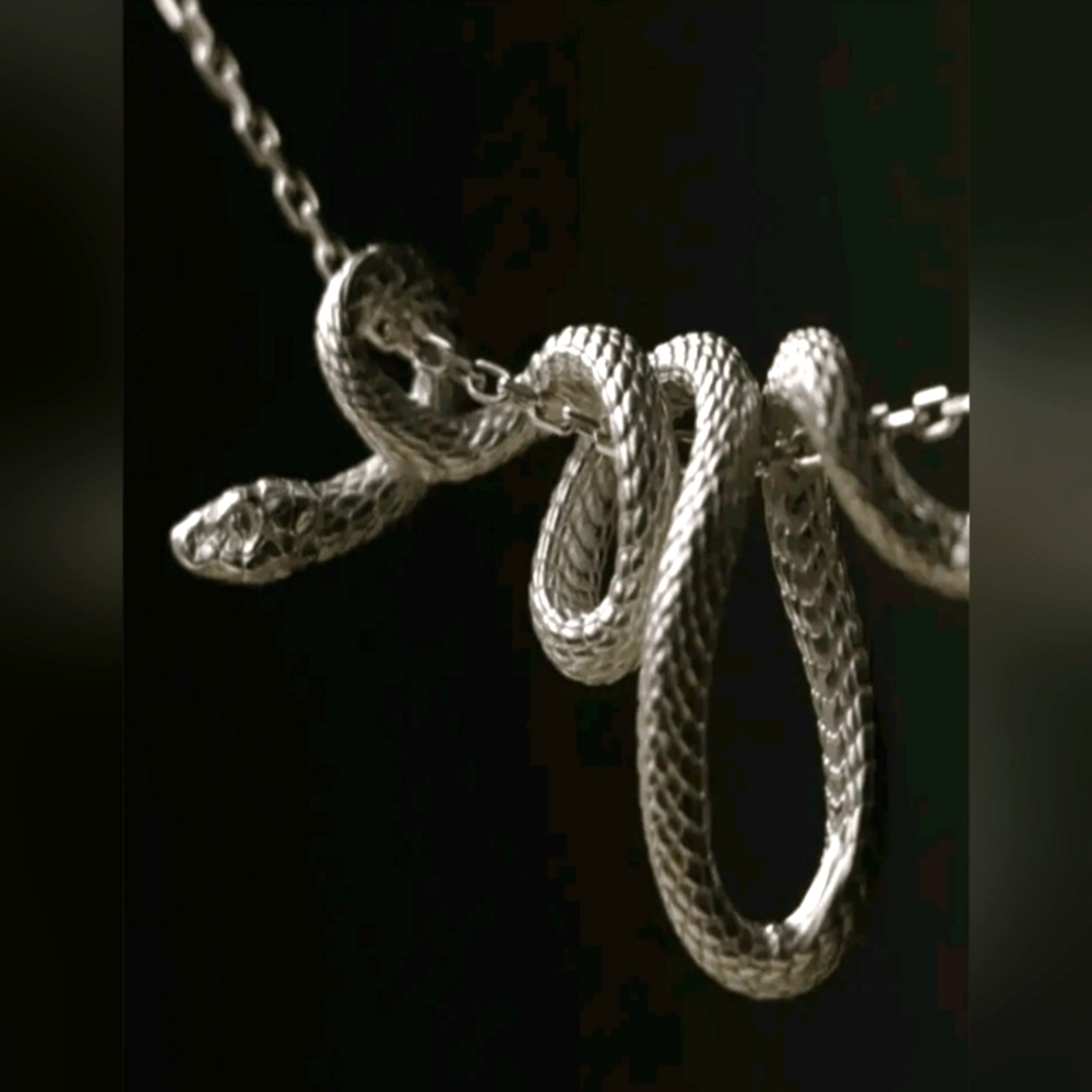 NWT Elegant Silver Wrapped Snake on a Silver Plated Chain Necklace